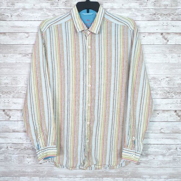Tommy Bahama Other - Tommy Bahama Relax Mens Button Up Shirt Large 100% Linen Stripe 884